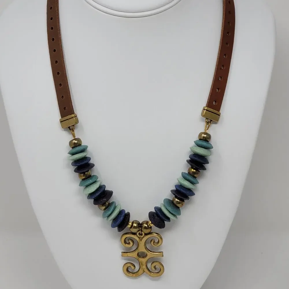 West Africa Tribal Necklace Ram Horns Dwennimmen Adinkara Pendant Bohemian Boho - Picture 2 of 9